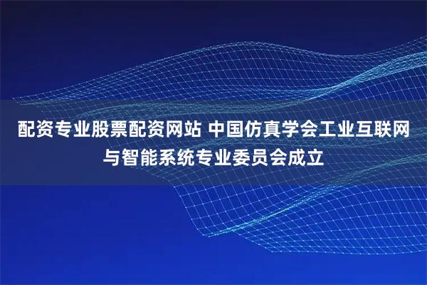 配资专业股票配资网站 中国仿真学会工业互联网与智能系统专业委员会成立